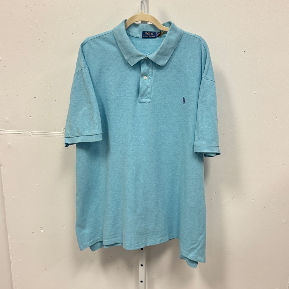 Polo Ralph Lauren Mens 3XB Light Blue Heather Short Sleeve Cotton Polo Shirt